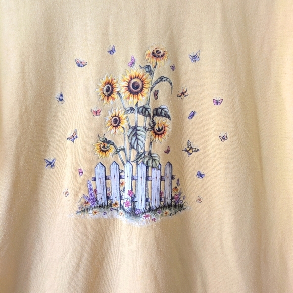 Vintage Bobbie Brooks Butter Yellow Sunflower/Butterfly Tee Shirt sz S - Picture 3 of 11